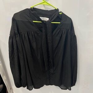 Bell Sleeve Tie Neck Blouse